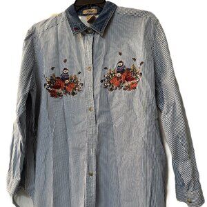 Womens Sz 18W 20W Just My Size Long Sleeve Denim Striped Fall Blouse